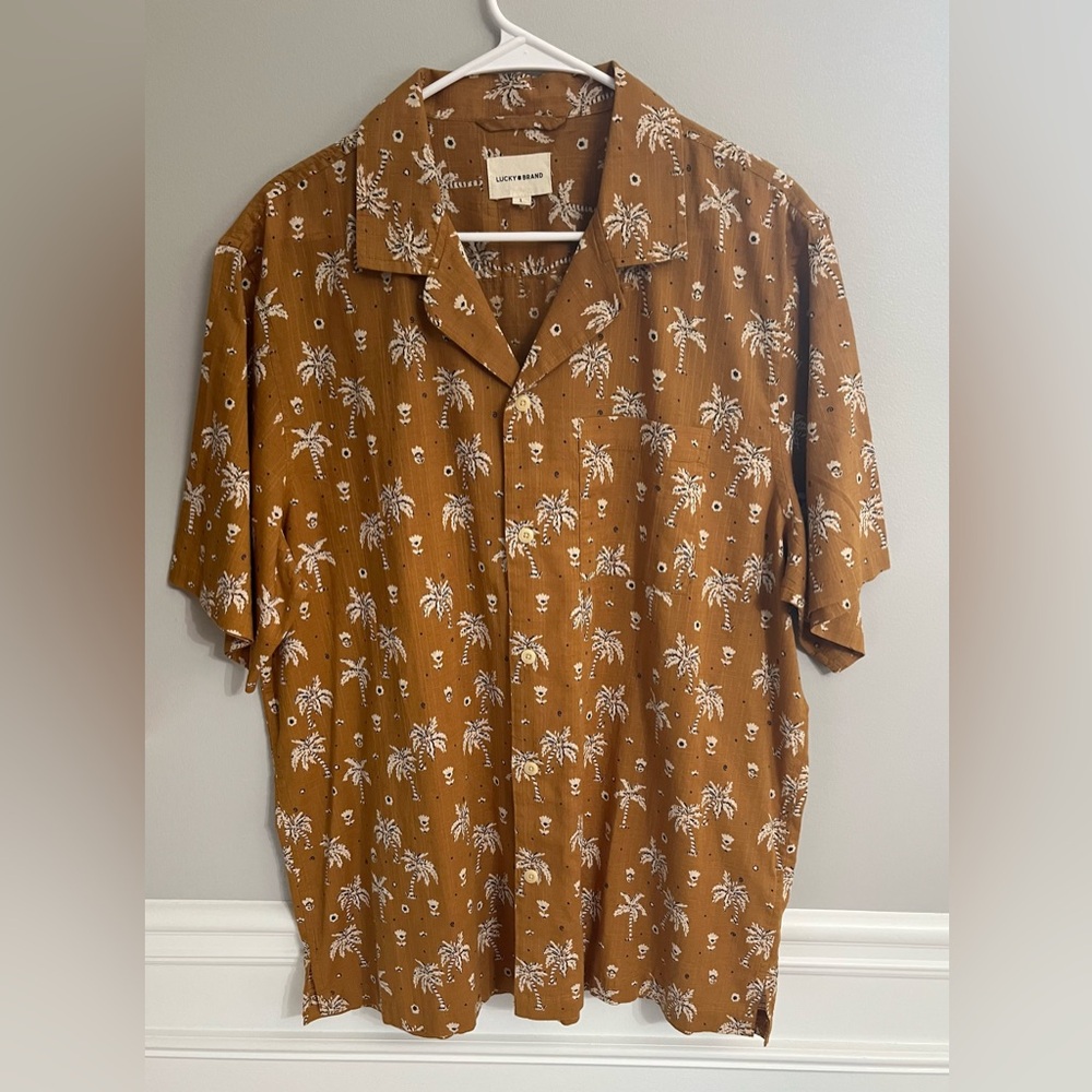Lucky Brand Brown Palm Print Men's Casual Button Down Shirt